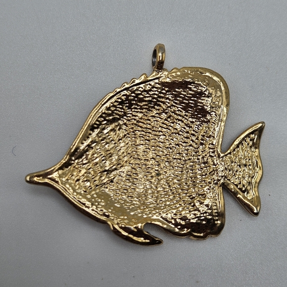VINTAGE Colorful Sparkle Enamel Large Tropical Fish Pendant Rhinestone Accents - Picture 4 of 6